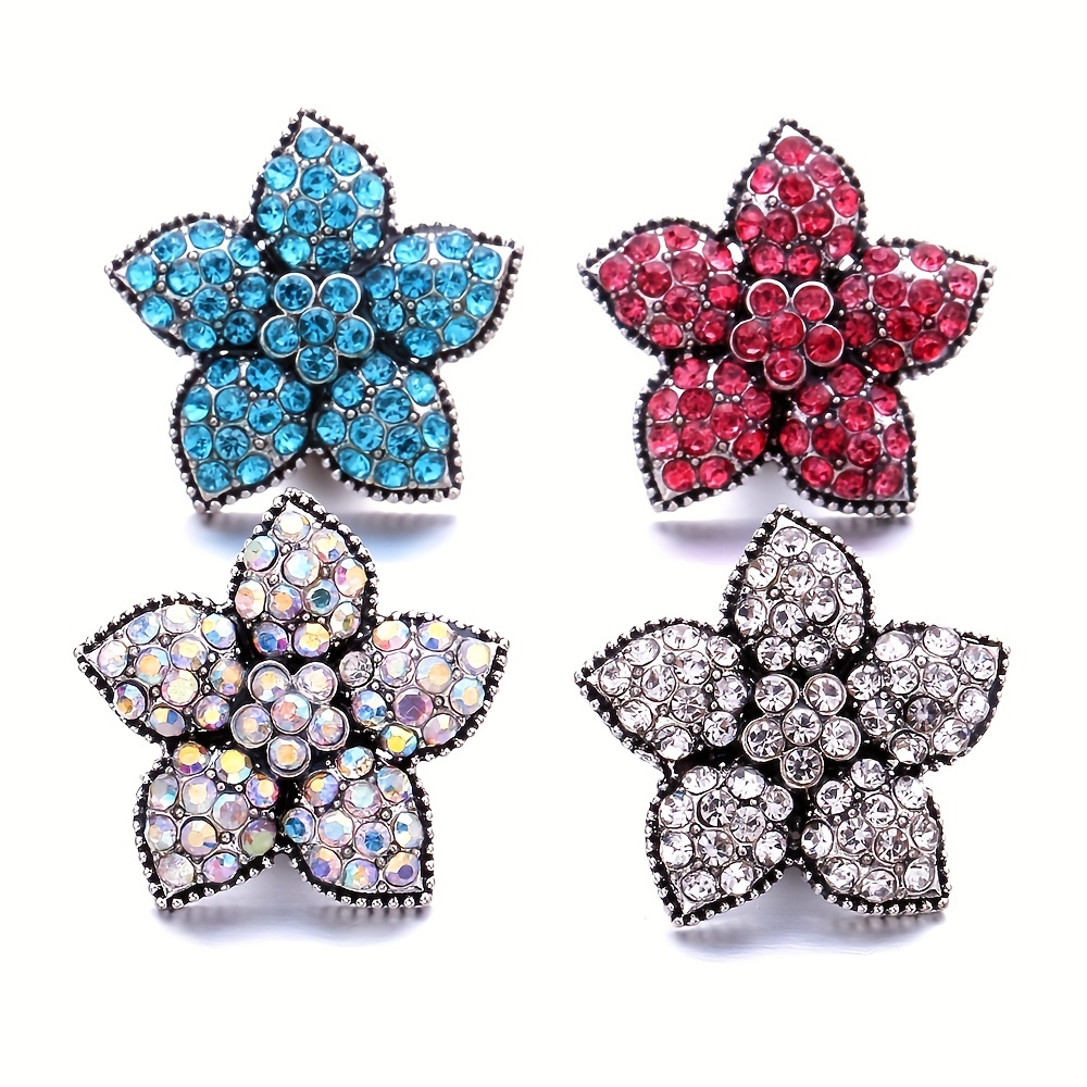 Alloy Flower Button Rhinestone Inlaid Bracelet Bangle